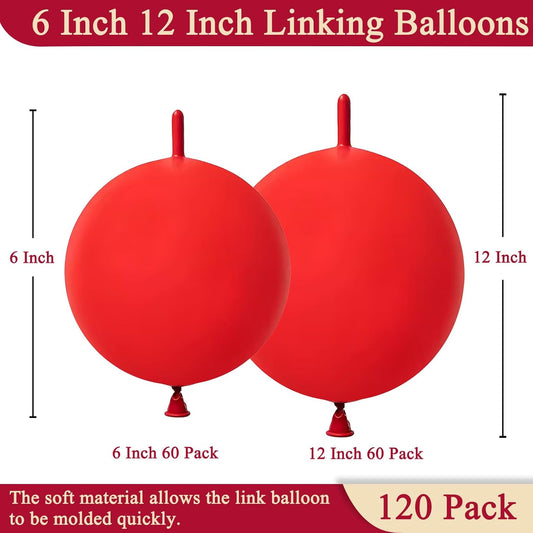 Red Link Balloons 6 Inch 12 Inch 120 Pcs Latex Linking Balloons for Birthday Wedding Party Festival Decorations