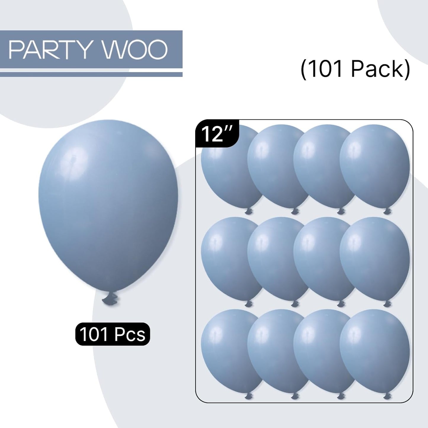 PartyWoo Dusty Blue Balloons 101 pcs 12 Inch Matte Boho Light Blue Latex Helium Balloons for Graduation Baby Shower Gender Reveal Under the Sea New Born Birthday Party Decorations Blue-F55