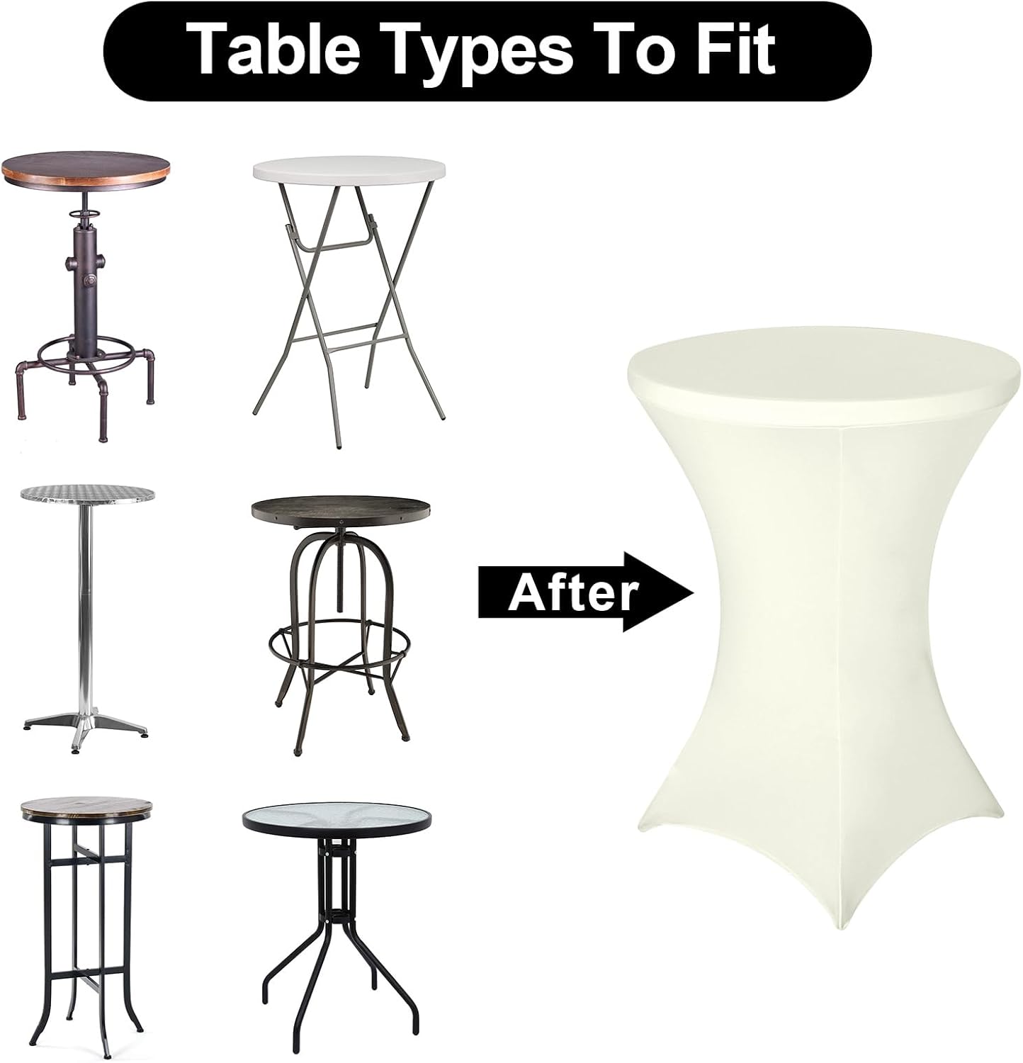 FestiCorp Spandex Cream Table Cover, Cocktail Fitted Tablecloths, Round Highboy Stretch Table Covers Cloths for Party, Bar, Wedding, Birthday, Banquet, 30"-32" Diameter x 40"-43" Height