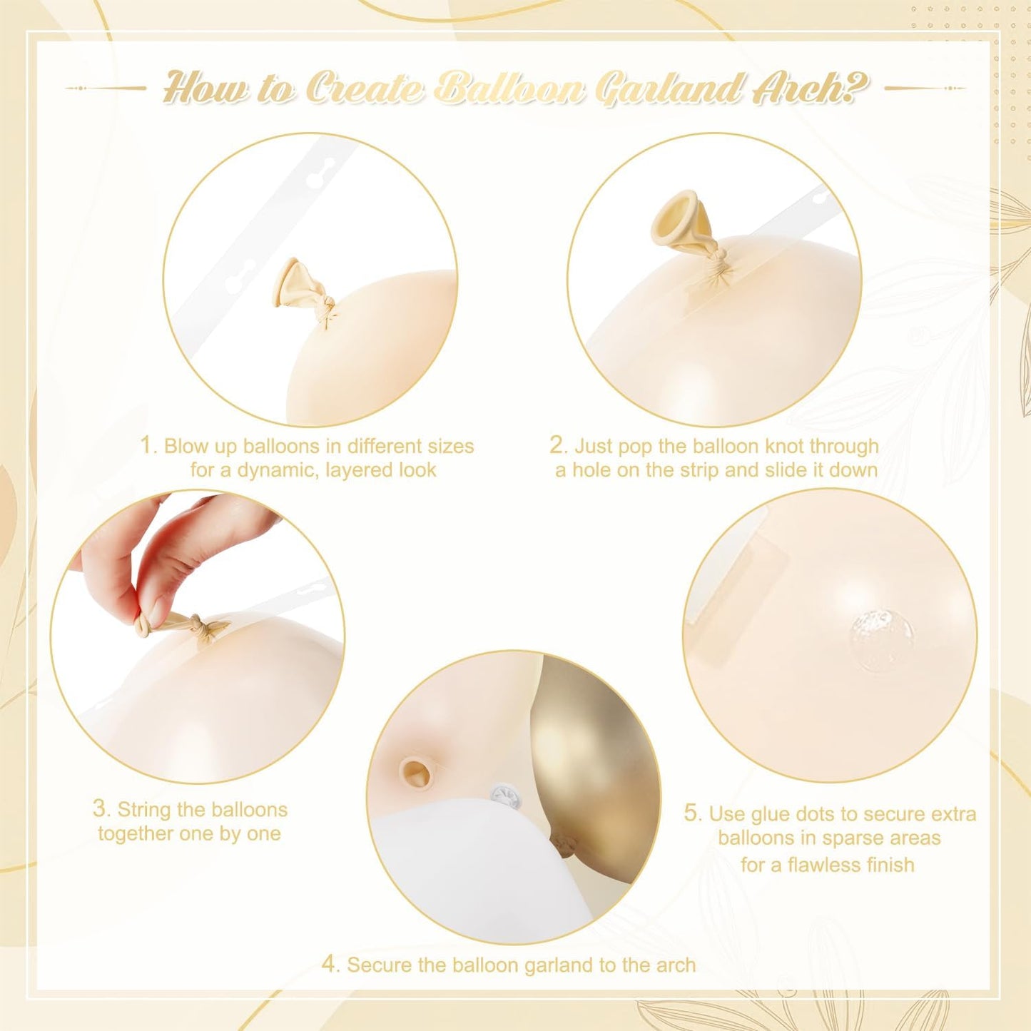 White and Gold Balloon Garland Arch Kit 132Pcs Metallic gold Ivory white Cream White Clear Balloons Different Sizes for Wedding Engagements Birthday Bridal Shower Baby Shower Anniversary Decorations