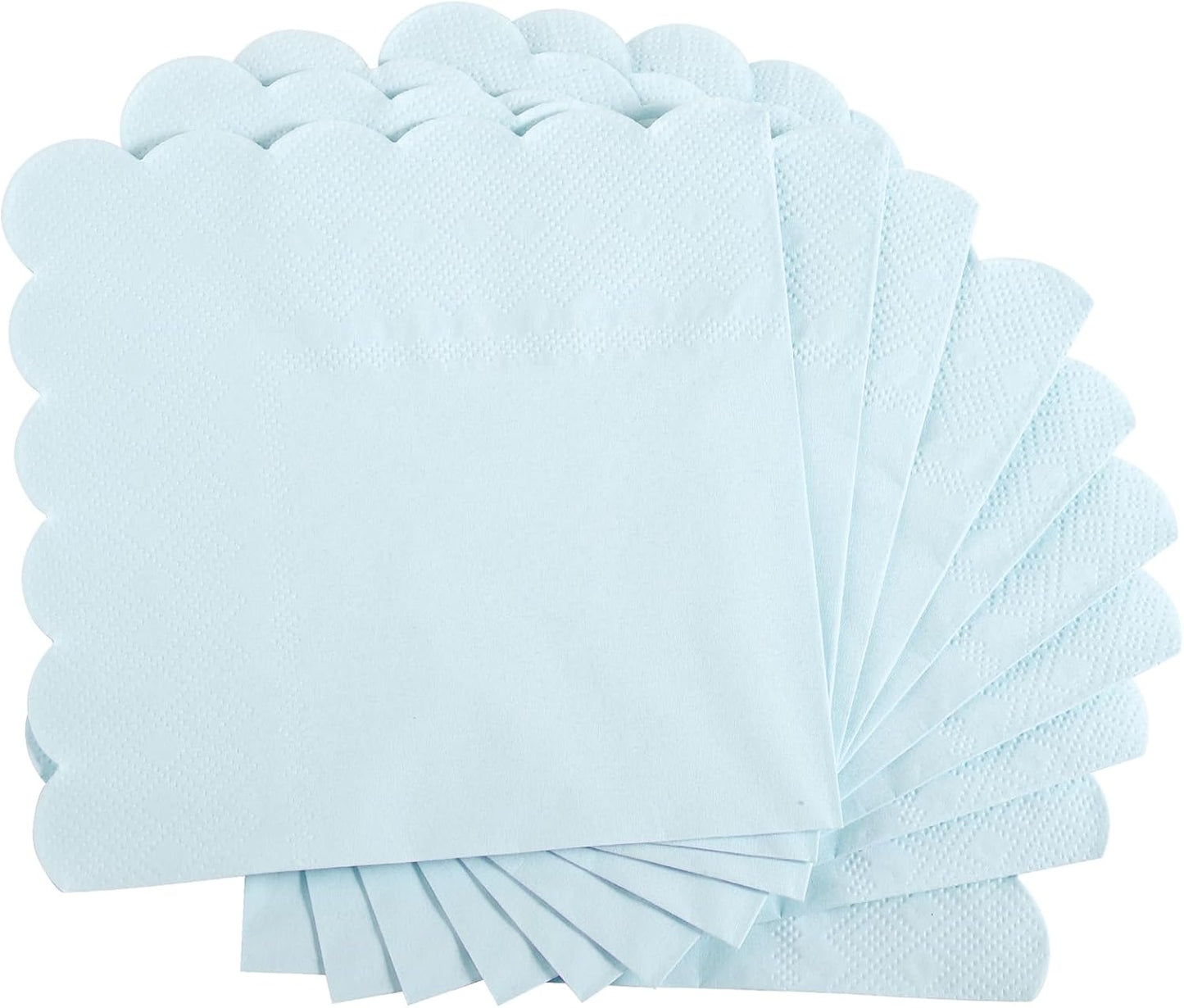 100 Pcs Cocktail Napkins, 2-Ply 5 x 5 Inches Disposable Scalloped Napkins, Thick Premium Dessert Napkins for Party, Wedding, Dinner, Birthday, Anniversary, Festival (Light Blue)