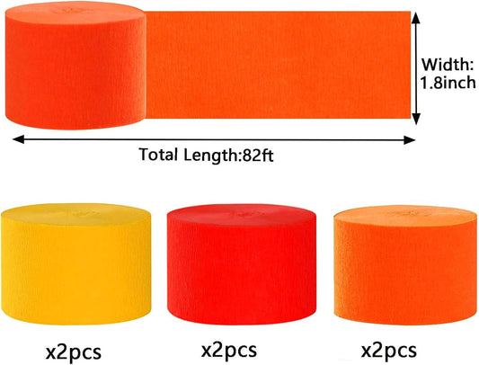 We Moment Red and Orange Yellow Crepe Paper Streamers 1.8 Inch Widening 6 Rolls,Red and Orange Yellow Party Decorations Streamer 82 feet per roll for Birthday Party Decorations