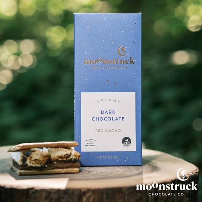 Moonstruck Chocolate Dark Chocolate Bar, 68% Cacao, 3.0oz (Pack of 4)