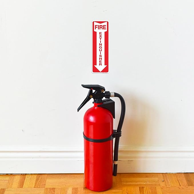 12 Pack Fire Extinguisher Sign, 12" X 4" Safety Sticker Signs, Fire Extinguisher Arrow Safety Signs, Self Adhesive, Weatherproof and UV Protected, Ideal for Office/Business, Home and Outdoor