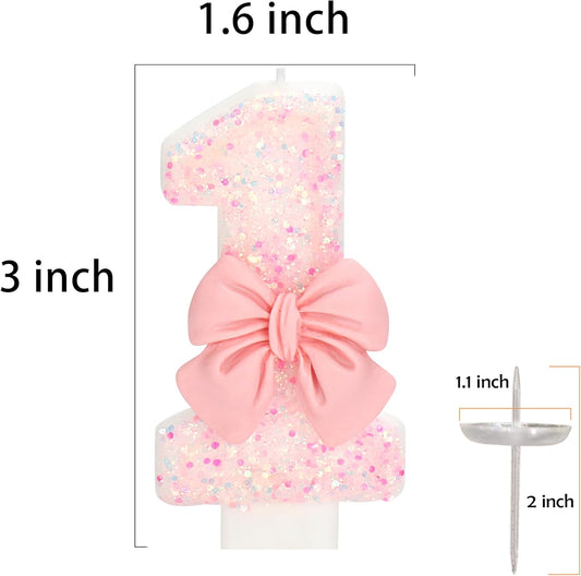 21st Birthday Candles for Cake, Pink Bow Number Cake Candles, 2.76 inch Number Happy Birthday Candle, Cake Topper Decoration for Birthday Party (Number 21)