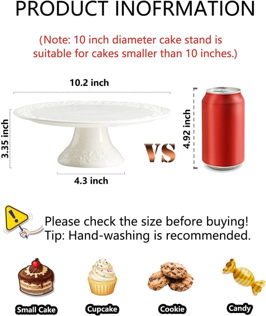 Wedding Cake Stand, White Cake Stand for Smaller Than 10 Inch Cakes, Christmas Porcelain Cake Plate for Party, Baby Shower, Birthday, Home Decorating Stand