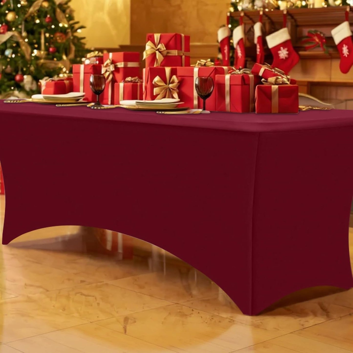 Smiry 2 Pack Spandex Table Cloth 6FT, Elastic Fitted Stretch Tablecloths, Washable and Wrinkle Free Rectangular Patio Table Cover for Outdoor, Wedding, Banquet & Parties (Wine Red, 72Lx30Wx30H Inch)