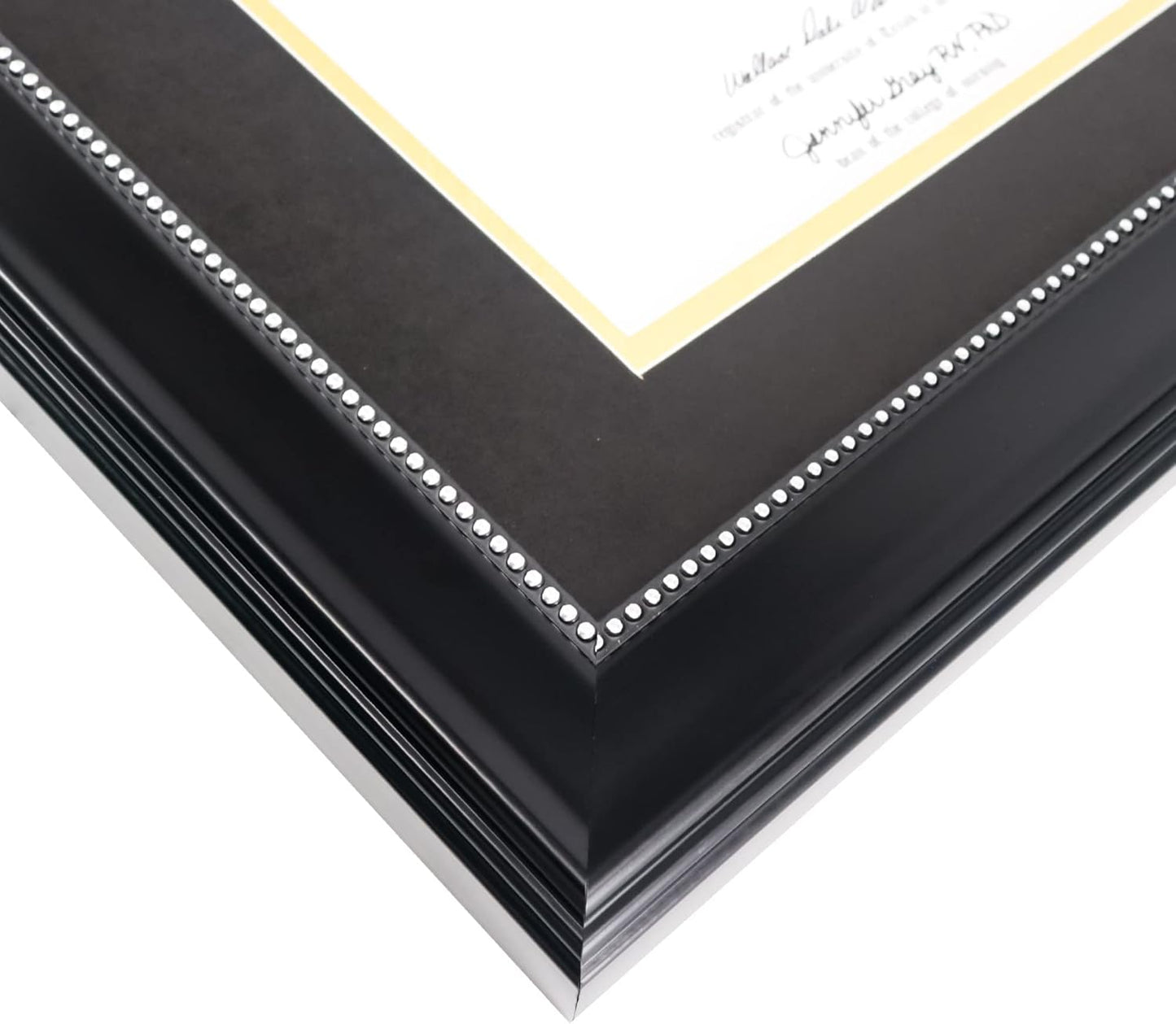 GraduationMall 8.5x11 Diploma Frame with Black over Gold Mat or Display 11x14 Document without Mat, UV Protection Acrylic, Black with Silver Beads, Set of 2