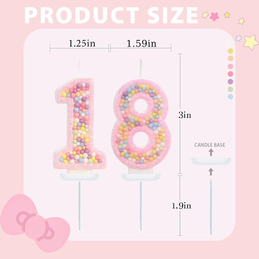 Birthday Candles - Number 18 Candle, Colorful Macaron Candles, 18 Year Old Birthday Decorations, Cake Decorations, Sweet Theme Party Supplies (Pink)