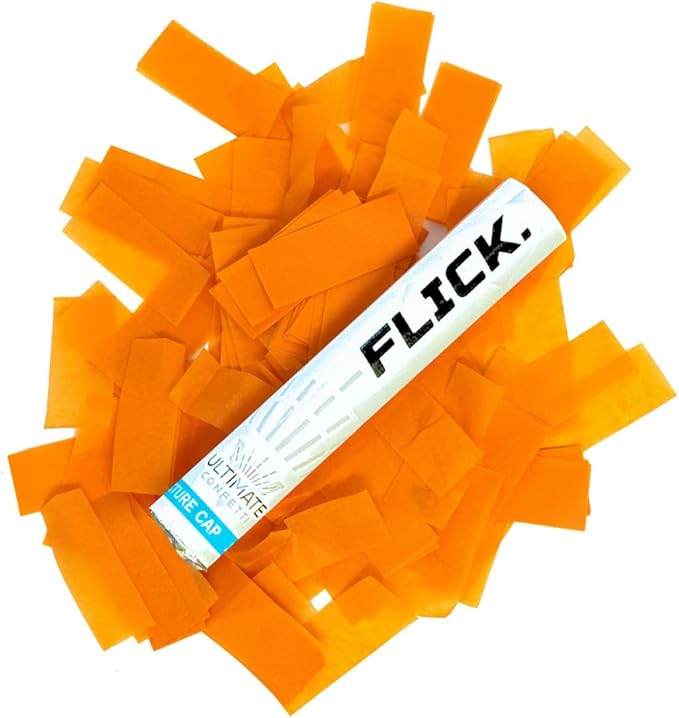 Ultimate Confetti - 8 Pack Orange Confetti Wands - Handheld 6" Biodegradable Tissue Paper Confetti Flick Flutter Sticks For Wedding, Birthday, Parties & Live Events - 1 Handful, 0.5 oz Each Stick