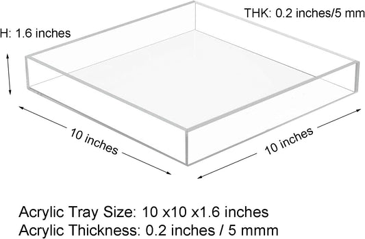 Waterproof Acrylic Vanity Tray, Remote Control Sturdy Valet Tray Organizer, Lucite Nightstand Dresser Bathroom Organizer, Square Acrylic Tray (Clear-10''x10'')