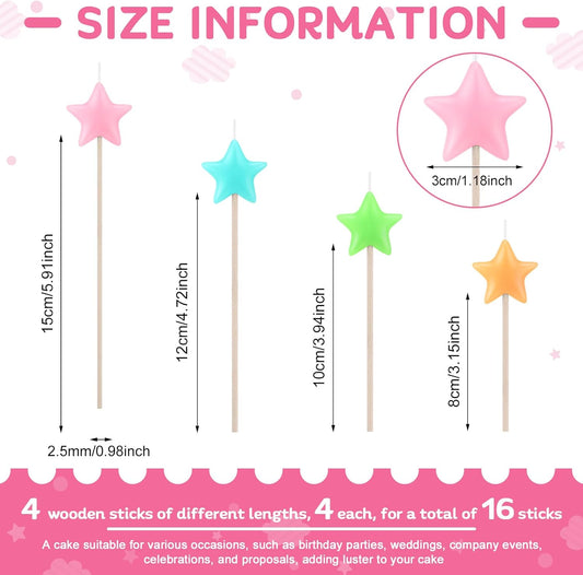 16 Pack Star Candles for Cake Birthday Star Shaped Sparkler Candles Stereo Cake Topper Decorations for Birthday Party Supplies(Colorful)