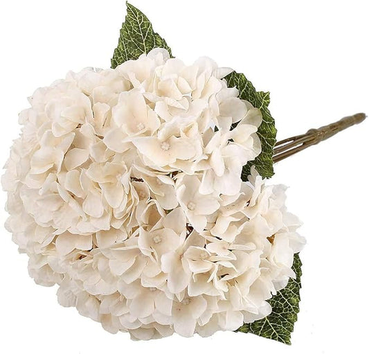 2Bouquets Artificial Fake Flowers Plants Silk Hydrangea Arrangements Wedding Bouquets Decorations Plastic Floral Home Kitchen Garden Party Festival Bar DIY (Ivory White, 5 Flower Heads)