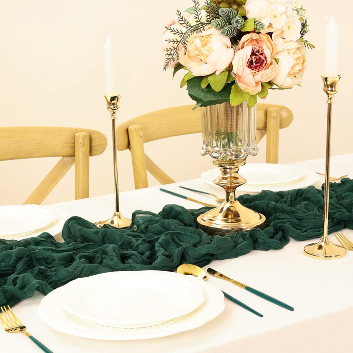 Emerald Green Table Runner Cheesecloth Table Runner 14FT Farmhouse Table Runners 160 Inches Fall Table Decor Dining Room Centerpiece Wedding Boho Baby Shower Birthday