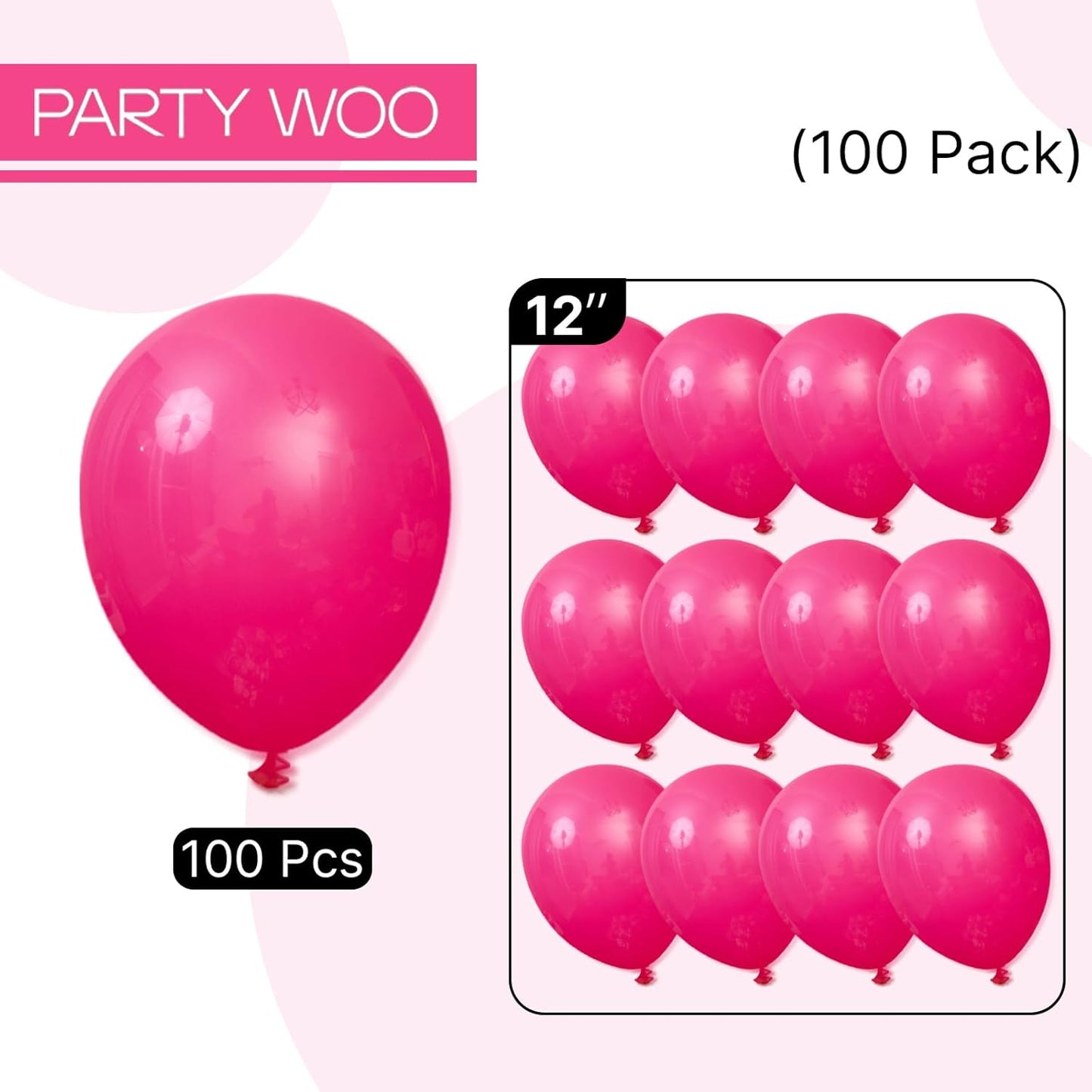 PartyWoo Hot Pink Balloons 100 pcs 12 Inch Magenta Balloons for Dark Pink Balloon Birthday Baby Shower Fuchsia Balloon Valentine's Day Princess Party Bachelorette Engagement Party Decorations Pink-Y12