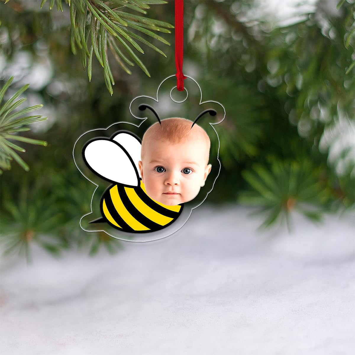 Custom Photo Baby Face Bee Ornament, Custom Photo Christmas Ornament, Baby’s First Christmas Keepsake, New Parents Gift Acrylic Ornament – Personalized Christmas Tree Decoration,