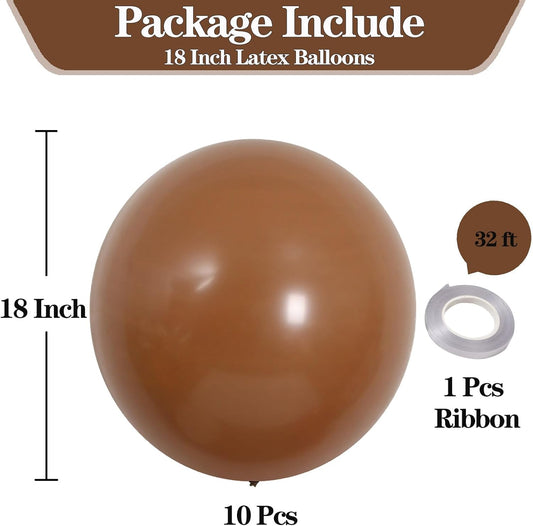KALOR 18 Inch Brown Balloons, 10 Pcs Matte Latex Balloons Big Round Balloons for Wedding, Baby Shower, Birthday Party and Event Decoration