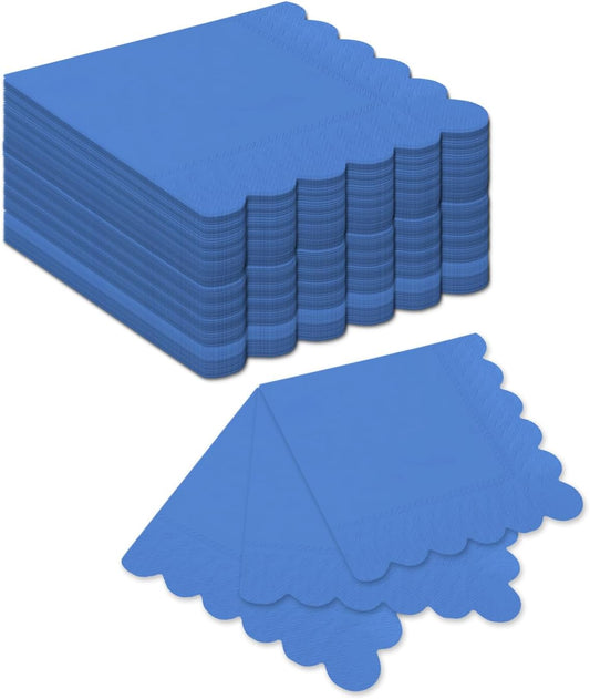 qiqee Sky Blue Cocktail Dinner Napkins 5x5inch Disposable Beverage,Wedding, Birthday Party Dessert Wave Paper Napkins(120 Count)
