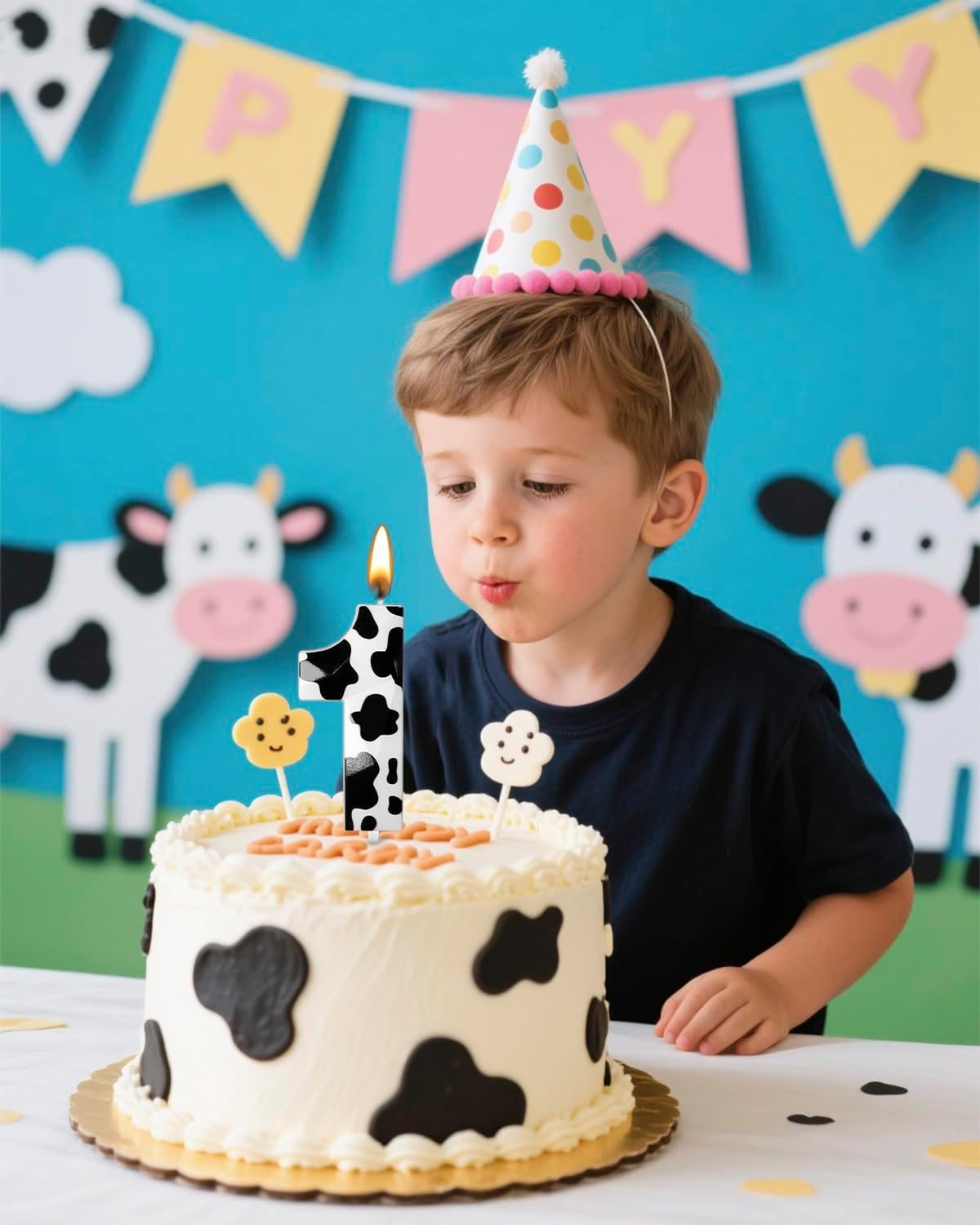 Number 1 Black Cow Birthday Candles,2.68 inch Metallic 3D Cow Birthday Candles, Cow Themed Cake Topper Decorations for Birthday Party Anniversary Celebration Supplies