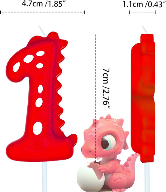 Number Birthday Candles(1 Candle Red) Dinosaur Shape Number Happy Birthday Cake Candles for Dinosaur Birthday Party Decoration Reunions Theme Party