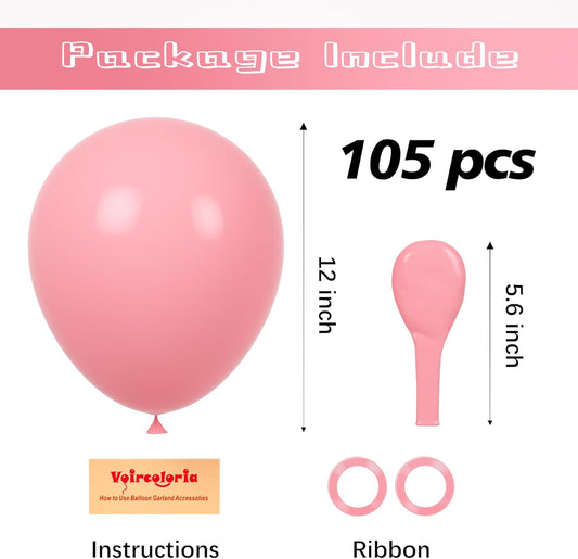 105pcs Retro Pink Balloons 12inch Party Latex Balloons for Boys Girls Birthday Baby Shower Gender Reveal Wedding Sunflower Party Decorations