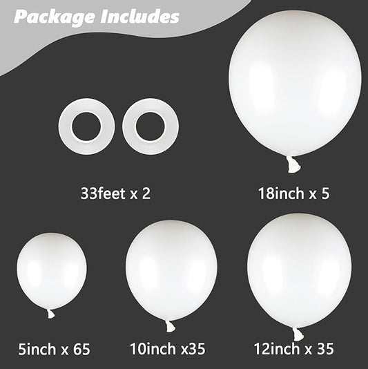 White Balloons, 140pcs 18 12 10 5 Inch Different Sizes Pack Party Latex Balloons for Birthday Halloween Holiday Balloon Garland as Party Decorations