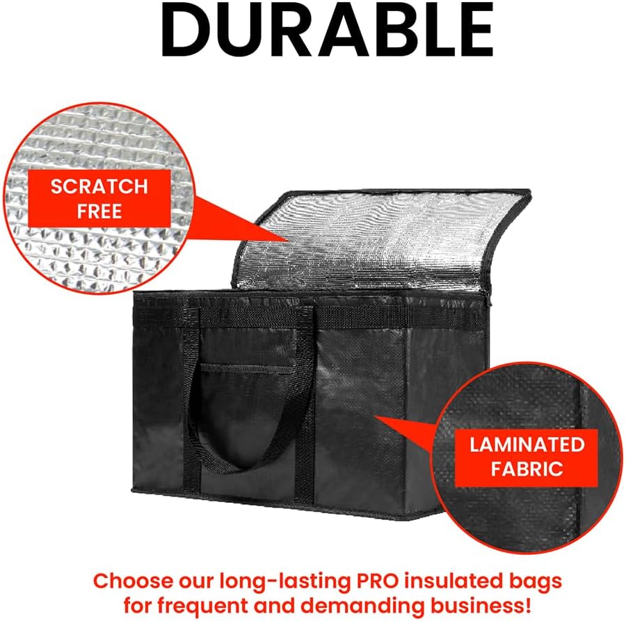 Durable XXL PRO Insulated Cooler Bag and Food Warmer for Delivery & Grocery Shopping with Zippered Top, Orange Commercial Grade (1 pack)