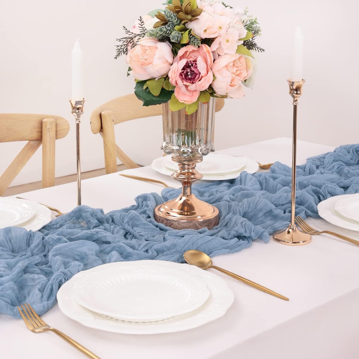 Dusty Blue Table Runner Cheesecloth Table Runner 10FT Farmhouse Table Runners 120 Inches Fall Table Decor Dining Room Centerpiece Wedding Boho Baby Shower Birthday