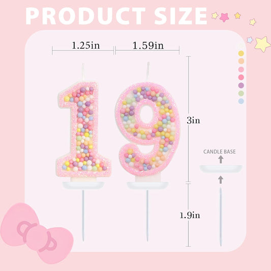 Birthday Candles - Number 19 Candle, Colorful Macaron Candles, 19 Birthday Decorations for Girls, Cake Decorations, Sweet Theme Party Supplies (Pink)