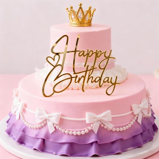 Happy Birthday Cake Topper Mirror Acrylic Cake Topper Side Cake Topper Gold Cake Insert Cake for Birthday Party (Gold-1(4 * 3in))