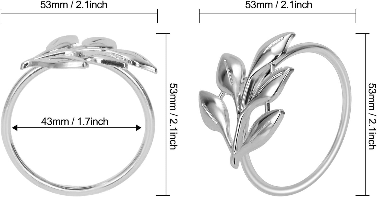 KPOSIYA Set of 20 Leaf Napkin Rings Metal Silver Napkin Holder Table Napkin Rings for Dinning Table Parties Everyday (Ye Zi-Silver 20)