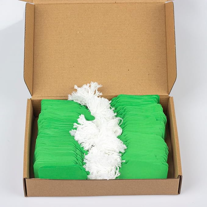 500pcs Paper Marking Tags with String Attached, Writable Price Tags for Product Jewelry Clothing Arts & Crafts DIY Gift Decorations (2.75"x1.57", Green)