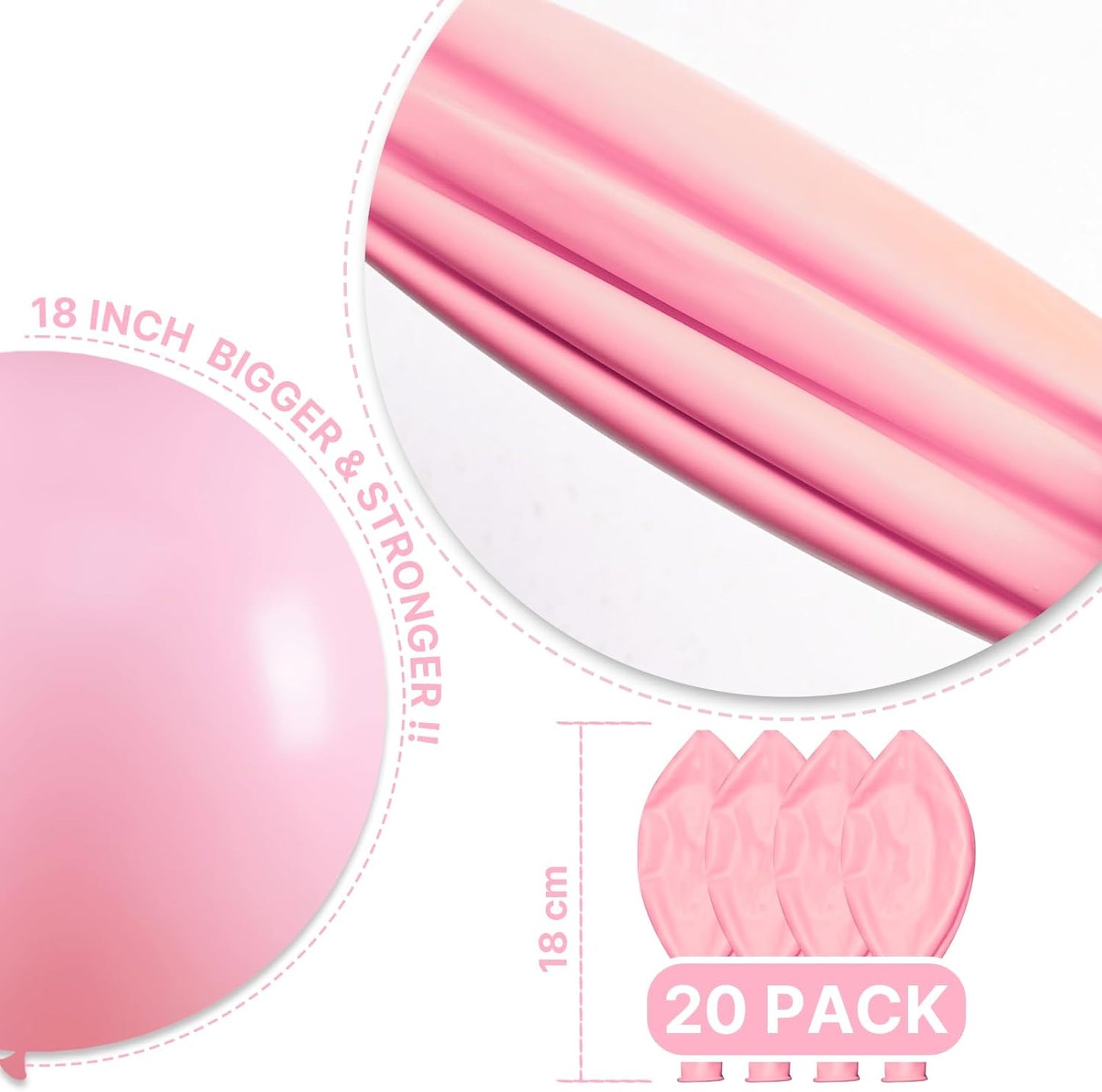 PartyWoo Light Pink Large Balloons 20 pcs 18 Inch Big Jumbo Giant Pastel Baby Pale Pink Helium Balloons for Baby Shower Gender Reveal Valentine's Day Princess Birthday Party Decorations Pink-Q05