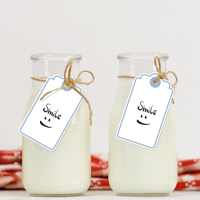 Anwyll Gift Tags with String - 100Pcs Blue Gift Bag Tags Personalized White Blank Hanging Paper Label Tag for Baby Shower Birthday Party Wedding Christmas Favor Present