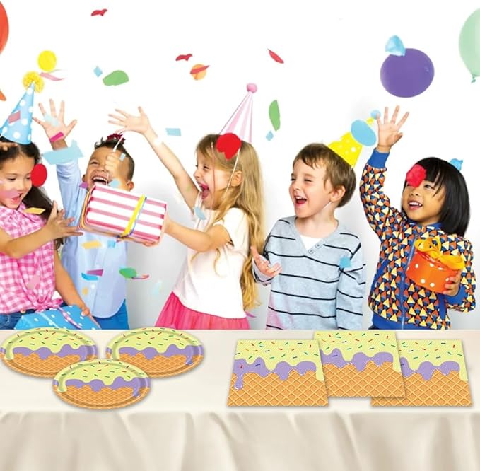 40pcs Ice Cream Birthday Party Decorations Plates and Napkins Ice Cream Theme Tableware Set for Boys Girls Baby Shower Serve 20 Guests