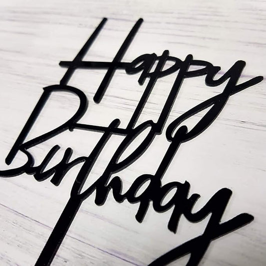 Happy Birthday Cake Topper for Birthday Party Decorations (Black Acrylic)