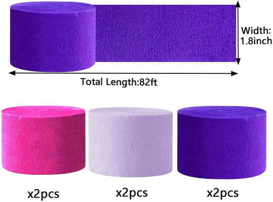 We Moment Hot Pink & Purple Crepe Paper Streamers - 1.8 Inch Widening, 6 Rolls, 83 Feet per Roll for Birthday & Wedding Parties