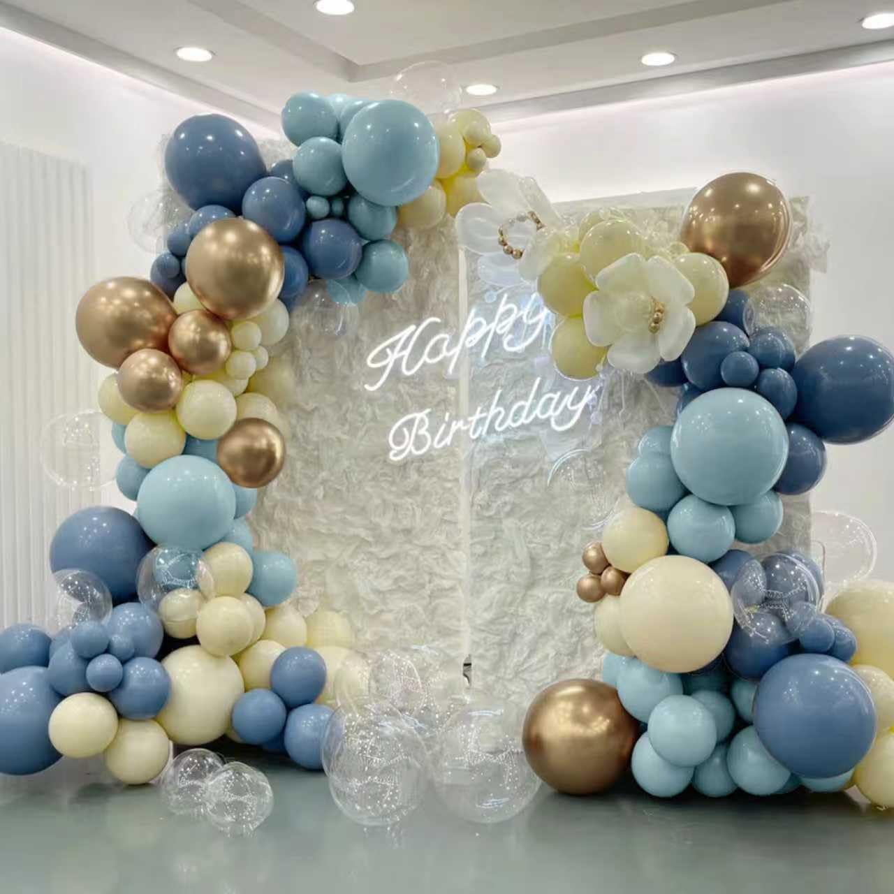 Dusty Blue Balloon Garland Arch Kit, 166Pcs Retro Blue Pastel Baby Blue Macaroon Yellow Gold Metallic Balloons for Baby Shower Wedding Boy Birthday Decoration