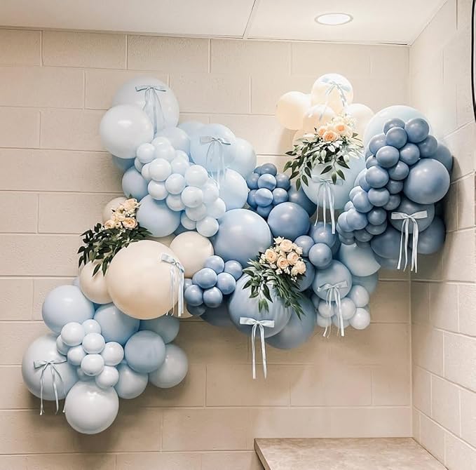 Dusty Blue Balloon Arch Kit, 162pcs Dusty Light Blue White and Clear Balloons for Wedding Bridal Shower Baby Shower Gender Reveal Baby Boy Birthday Party Decorations