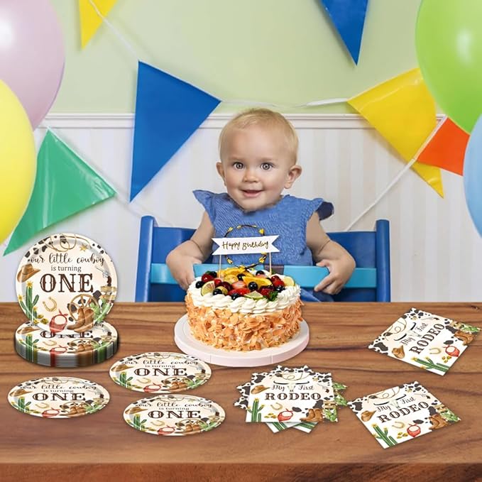 40pcs My First Rodeo Birthday Party Decoration Western Cowboy Rodeo Theme Party Desserts Paper Plates and Napkins for Birthday Baby Shower