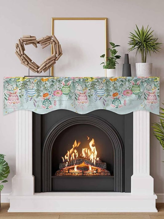 Easter Fireplace Mantel Scarf Table Runner, Spring Eggs Eucalyptus Branch Floral Wooden Winter Garland Mantel Top Tablerunners Dresser Scarves Cover Decorations for Windows Party Living Room 70''x17''