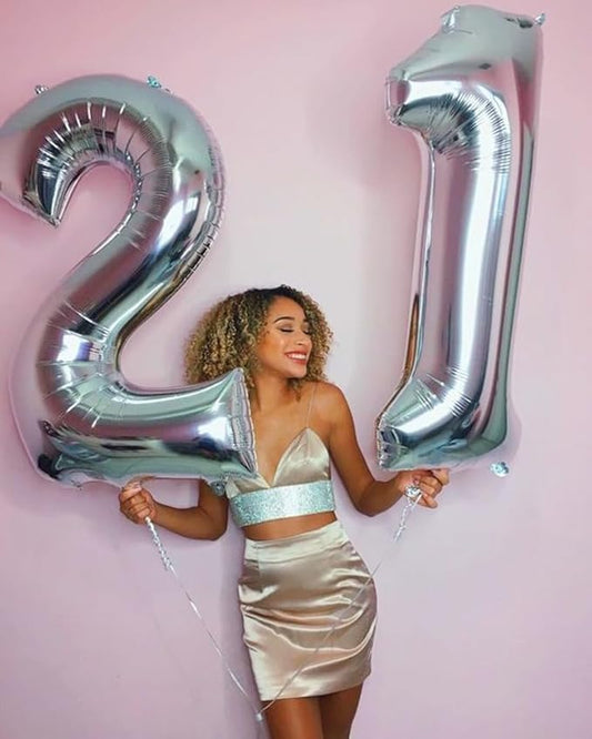 2 Numbers Balloon 40 Inch Silver Two Balloon Number Birthday Decor, 2nd 12 21st Party Celebration Decorations Graduations Wedding Baby Shower