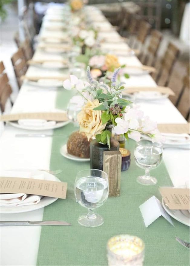 B-COOL Burlap Table Runner 2 Pieces Light Green Thanksgiving Table Runners Long for Boho Rustic Jute Home Farmhouse Coffee Wedding Party Table Decor 12x84inch