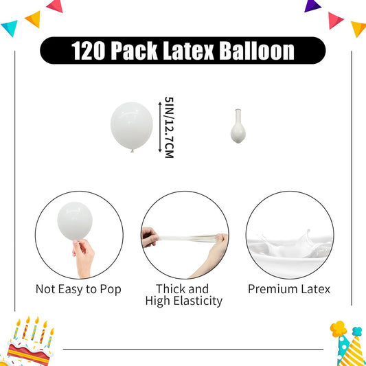 White Balloons - 5 inch 120pcs Latex - Round White Birthday Balloon, Helium Balloons for Birthday Party, Wedding, Anniversary, Baby Shower Decorations
