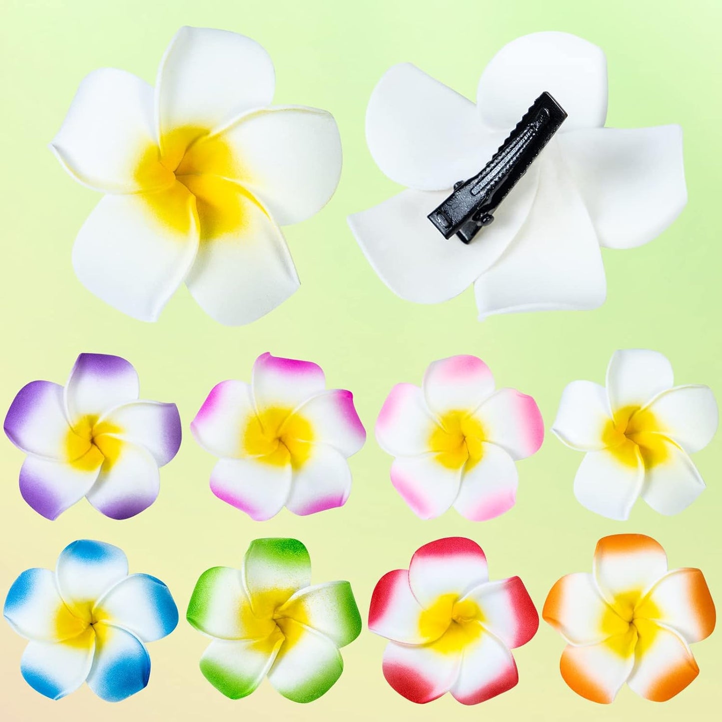 24 Pack Hawaiian Flower Hair Clips, 2.5 Inch Plumeria Foam Hair Accessories Clip for Women, Hawaii Tropical Party Decorations, Beach Pool Vacation Outfit, Luau Party Supplies favors, Bridal Wedding
