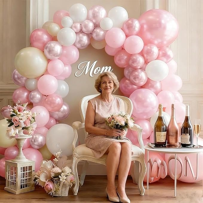 Pearl Pink White Balloon Arch, Double Stuffed Light Pastel Pink Cream White Sand Balloon Garland Kit for Valentines Birthday Baby Shower Bridal Wedding Mother's Day Party Decorations