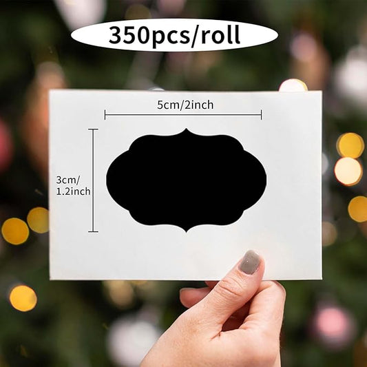 Yeachlaing 350 PCS Fancy Shape Stickers, 2" x 1.2" Black Label Stickers for Presents, Jars, Office, Kitchen, Home Organization