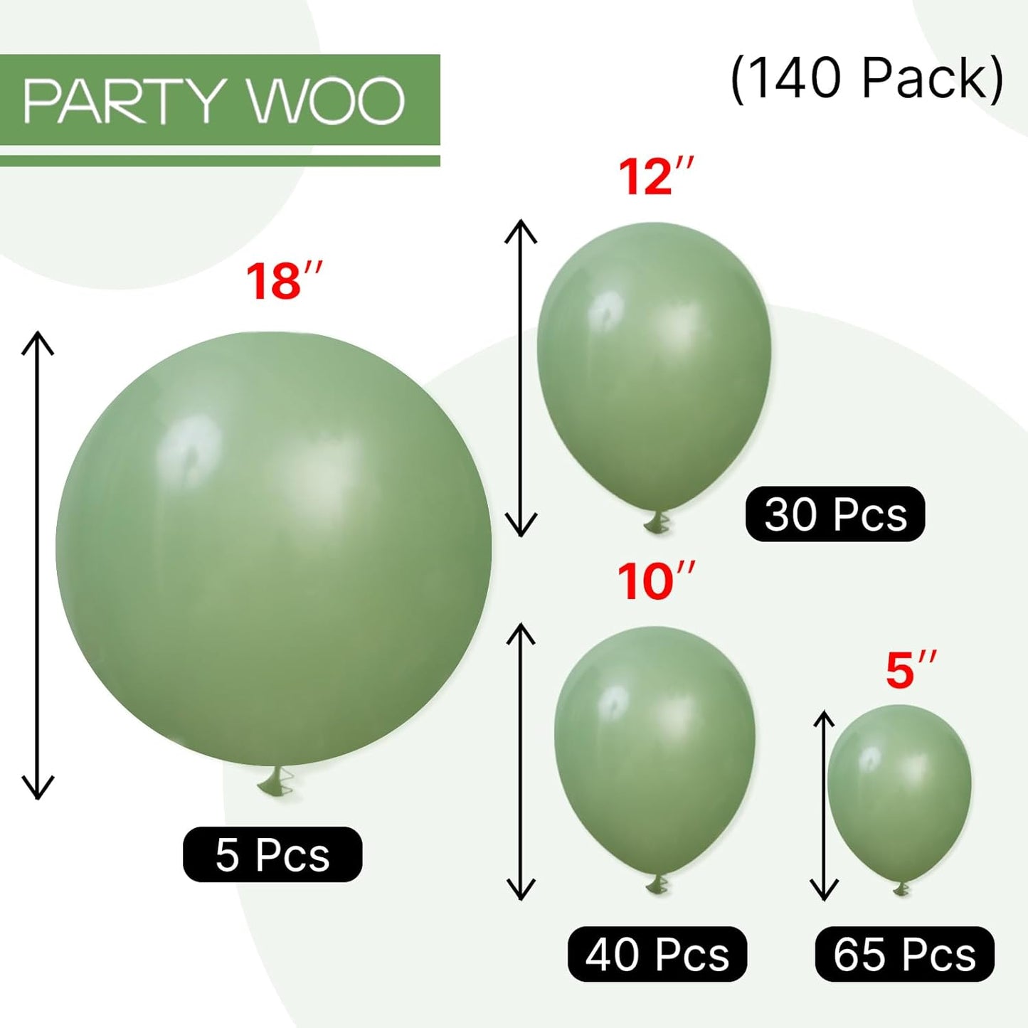 PartyWoo Sage Green Balloons 140pcs Different Sizes Pack of 18 12 10 5 Inch Olive Eucalyptus Dusty Green Boho Neutral Balloon Arch Kit for Jungle Forest Dinosaur Birthday Party Decorations Green-F81