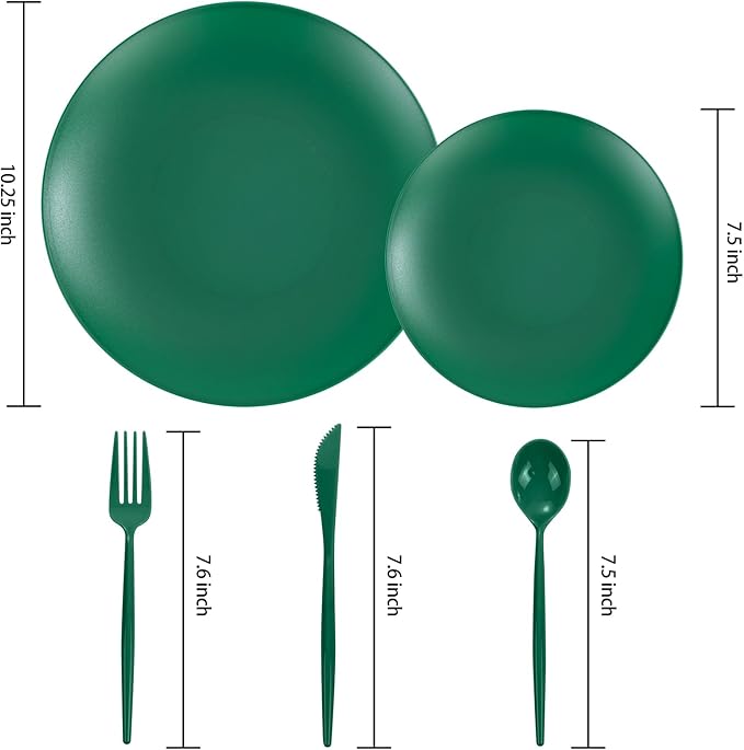 EI 150pcs Green Plastic Plates,Green Disposable Plates Heavy Duty,Fancy Plastic Dinnerware Set,Dinner Plate for Party,Picnic,Birthday,Wedding Afternoon Tea Spring,St. Patrick's Day