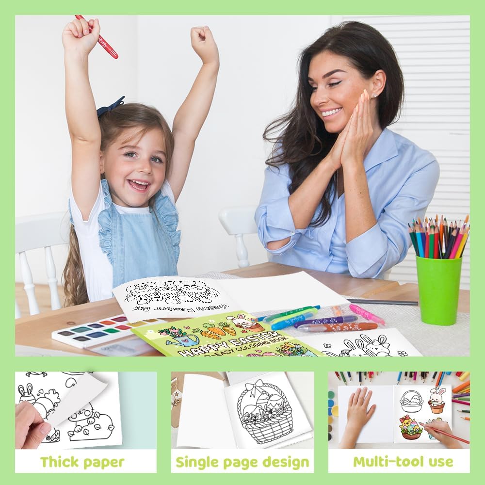 Adorable Coloring Book for Kids Ages 4–8: 40 Unique Single-Sided Pages to Prevent Bleed-Through | Thick Paper for Markers & Crayons | Screen-Free Learning Fun & Family Creative Gift (Happy Easter)